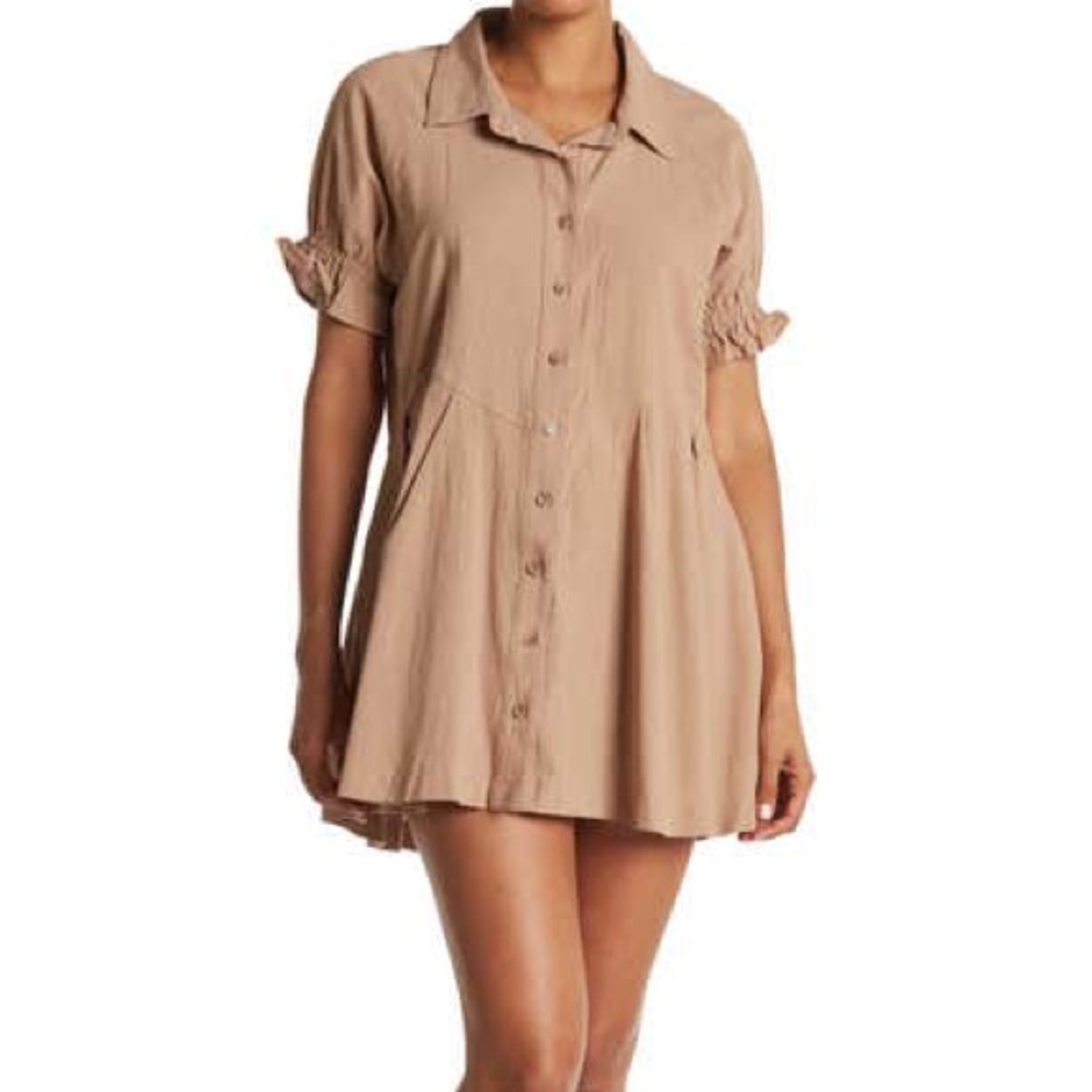 Puff Sleeve A-Line Mini Shirt Dress